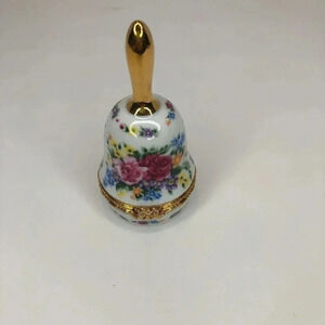 Lefton Vintage 90’s Hand Painted Porcelain Floral Bell Hinged Trinket Box